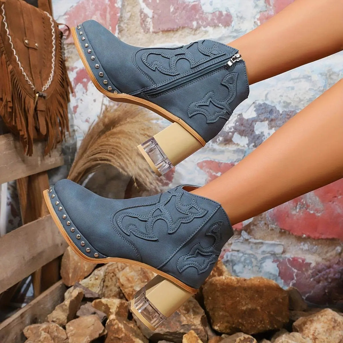 Elegant High Heels Chunky Royal Blue Platform Boot - IVORYNN