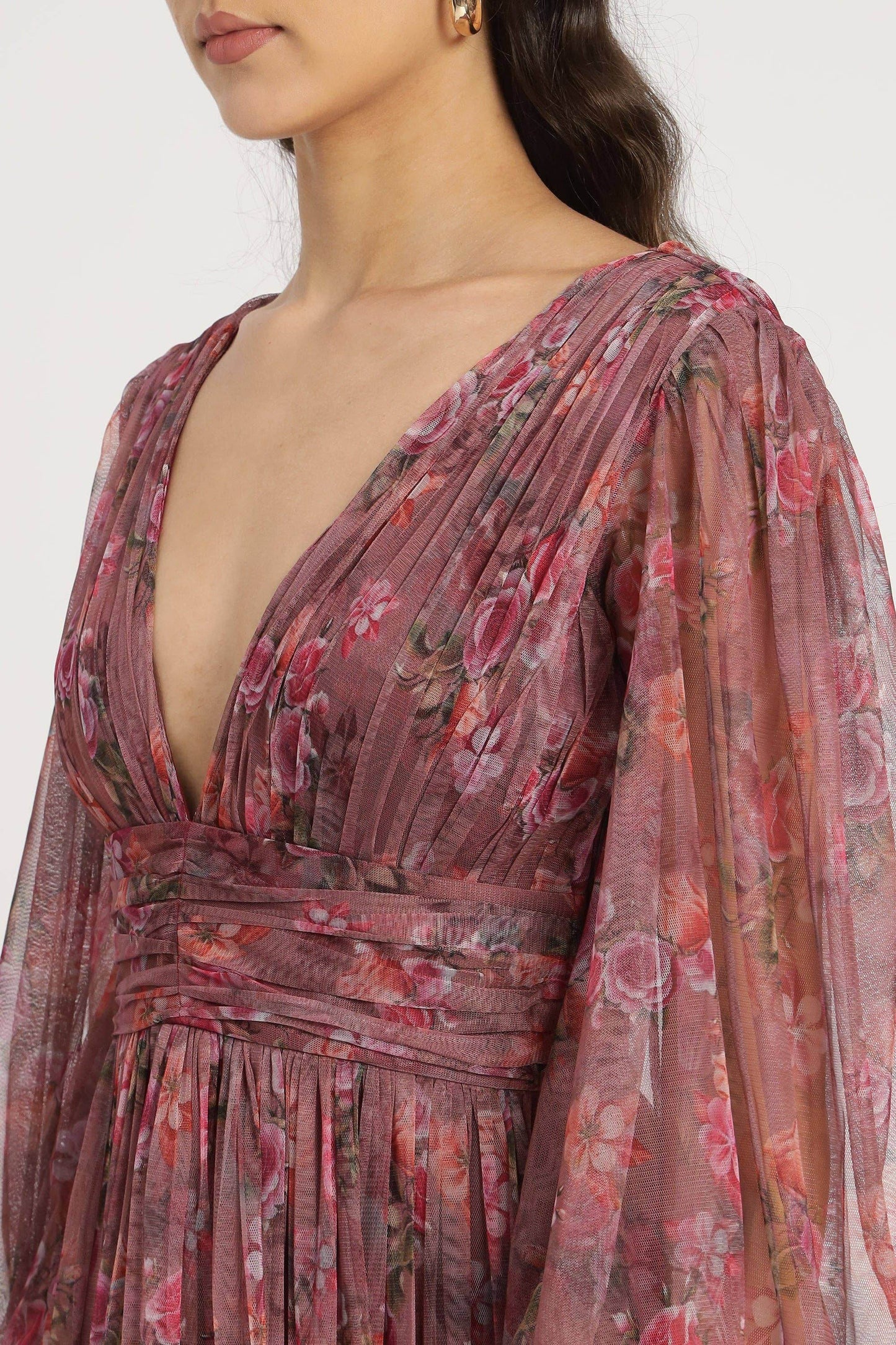 Elegant Purple Floral Tulle Maxi Dress - IVORYNN