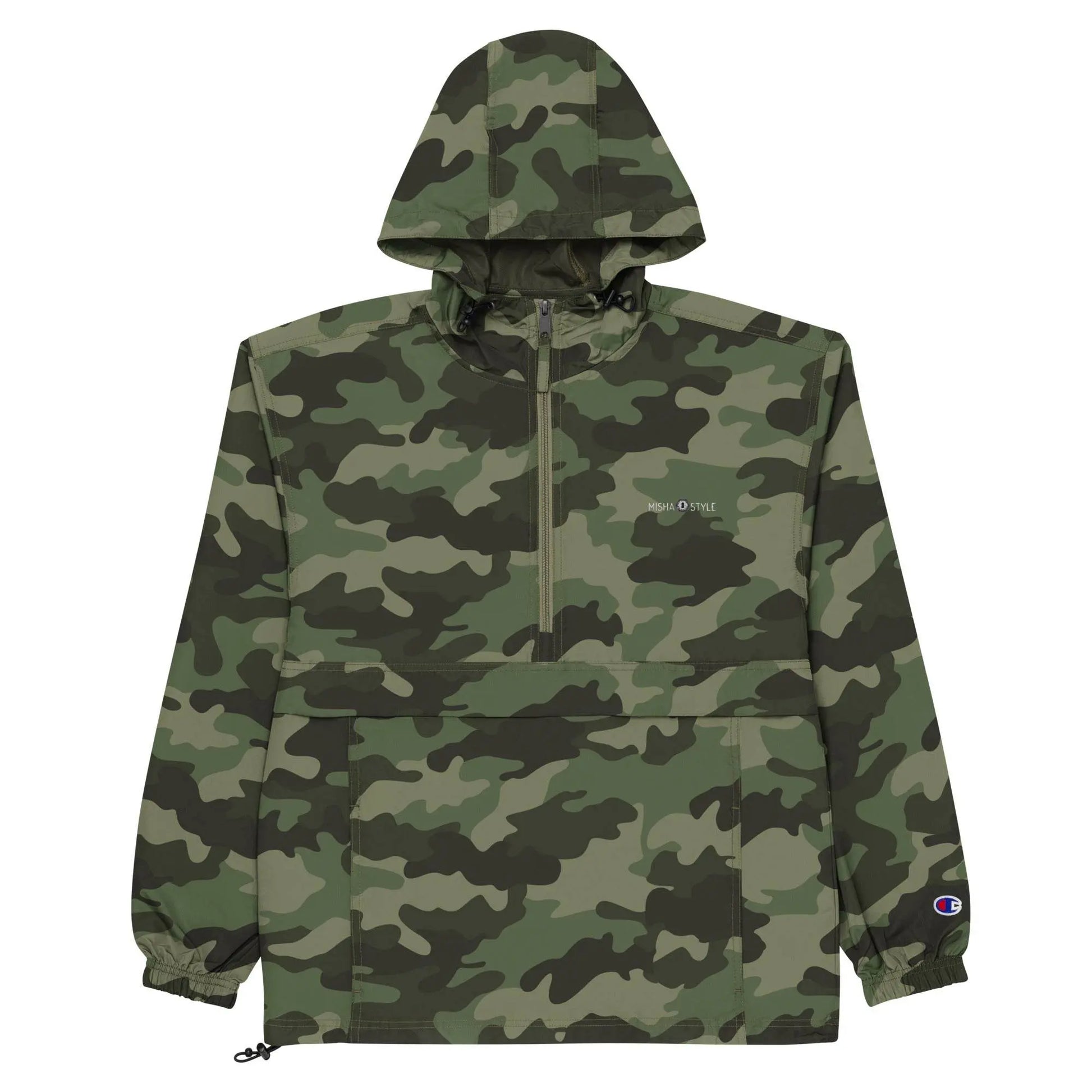Embroidered Champion Packable Jacket - Army - IVORYNN