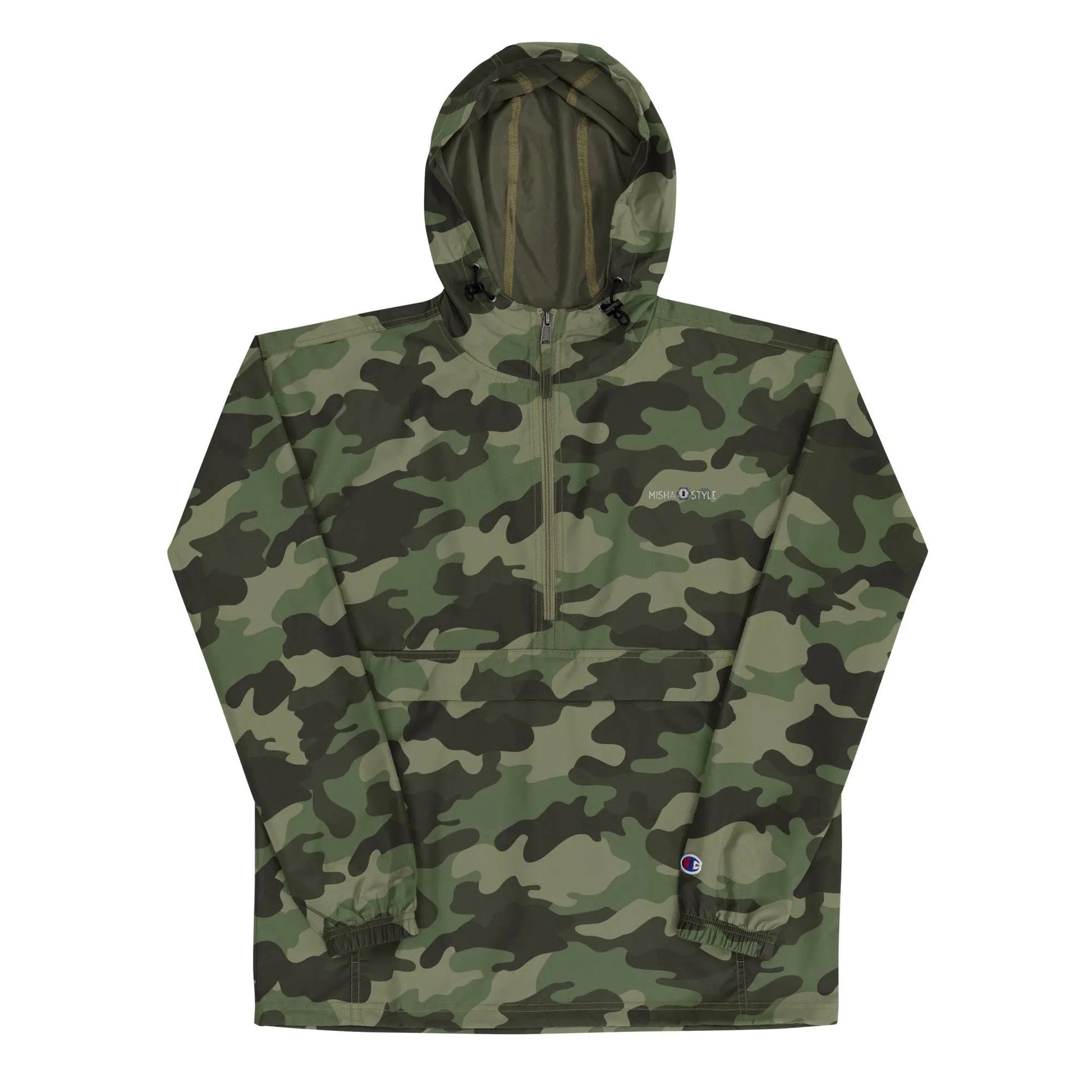 Embroidered Champion Packable Jacket - Army - IVORYNN