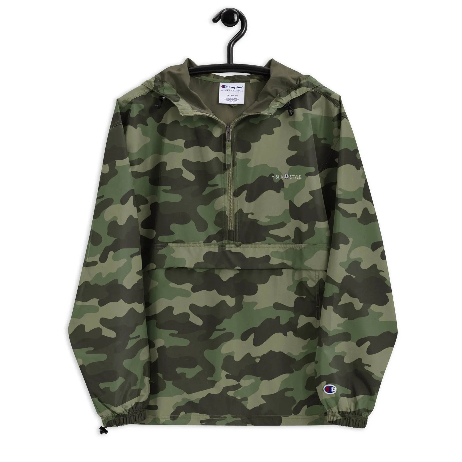 Embroidered Champion Packable Jacket - Army - IVORYNN