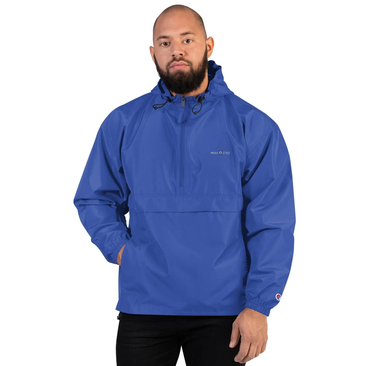 Embroidered Champion Packable Jacket - Blue - IVORYNN