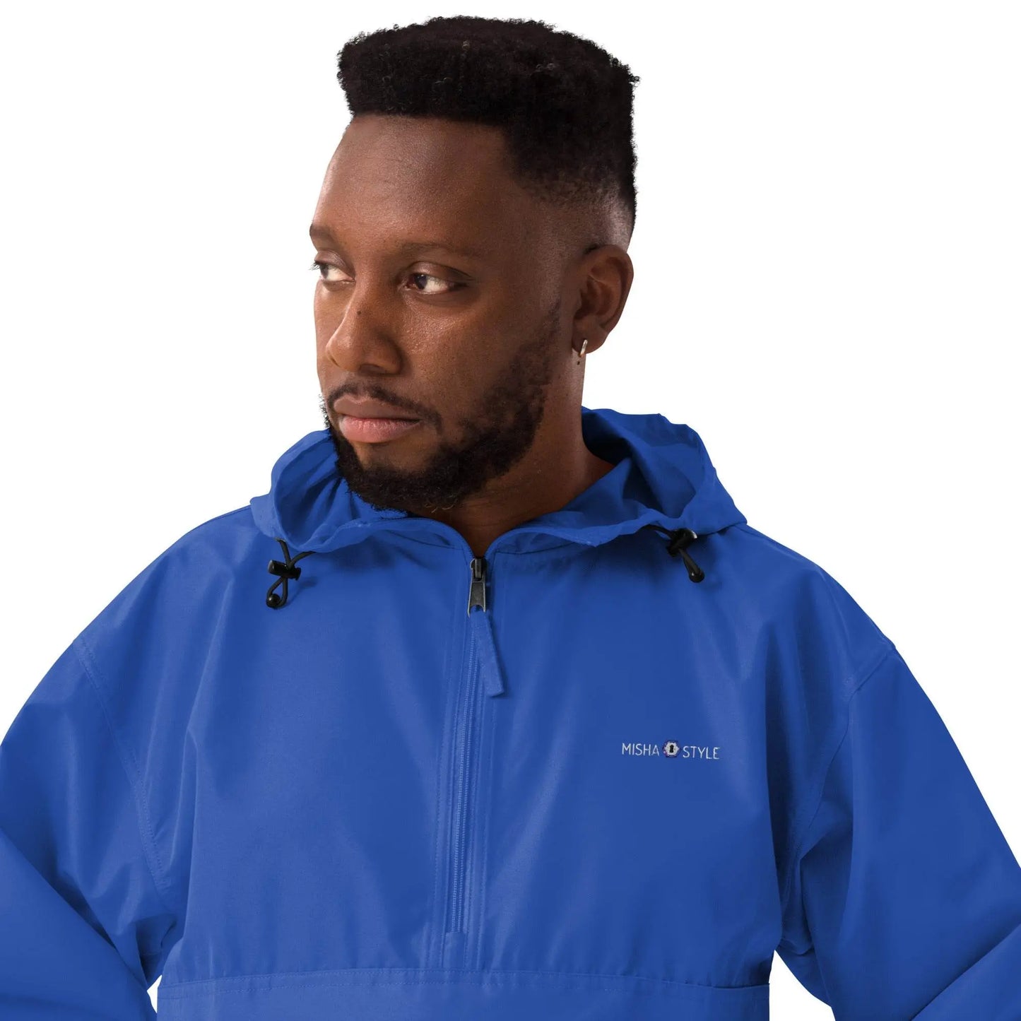 Embroidered Champion Packable Jacket - Blue - IVORYNN