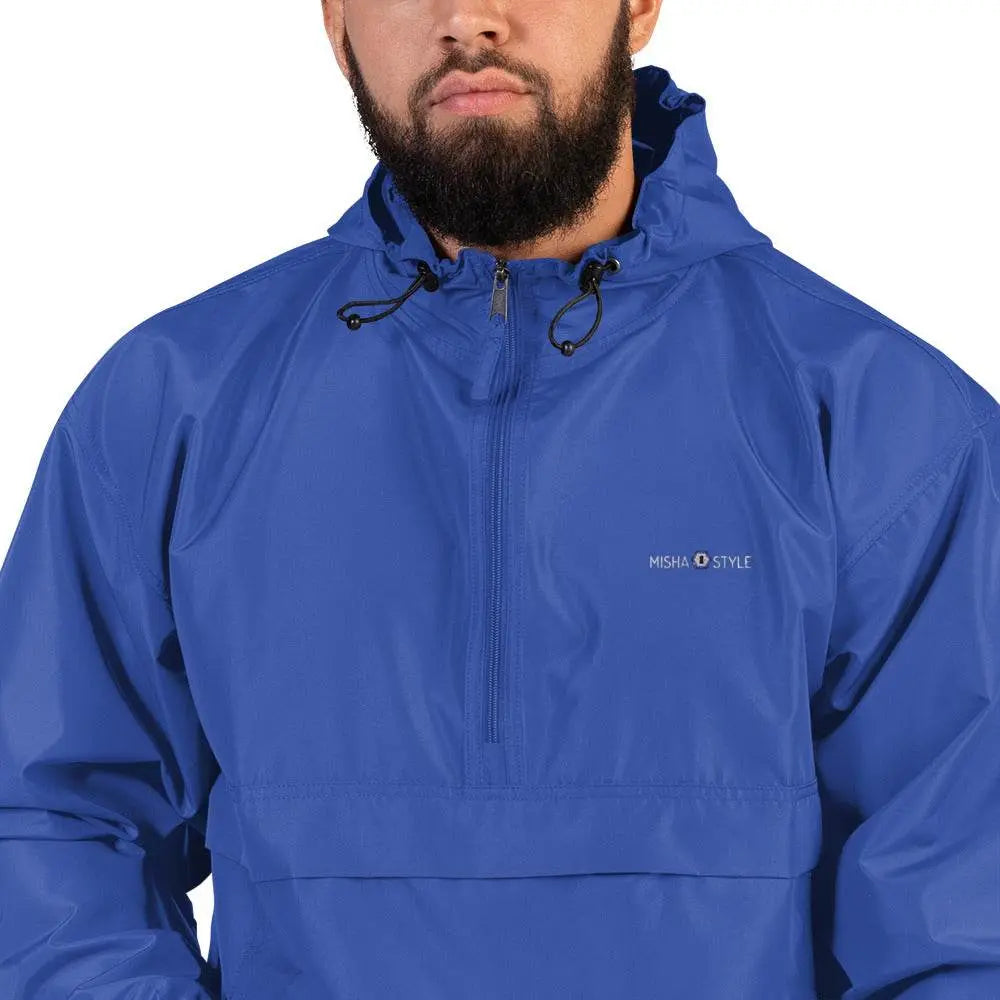 Embroidered Champion Packable Jacket - Blue - IVORYNN