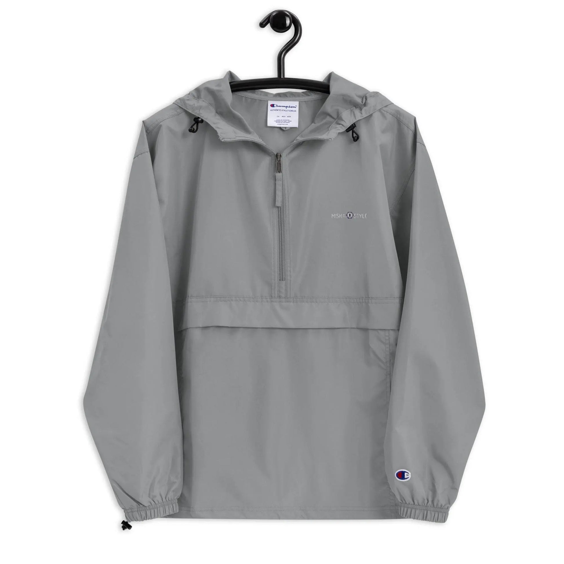 Embroidered Champion Packable Jacket - Gray - IVORYNN