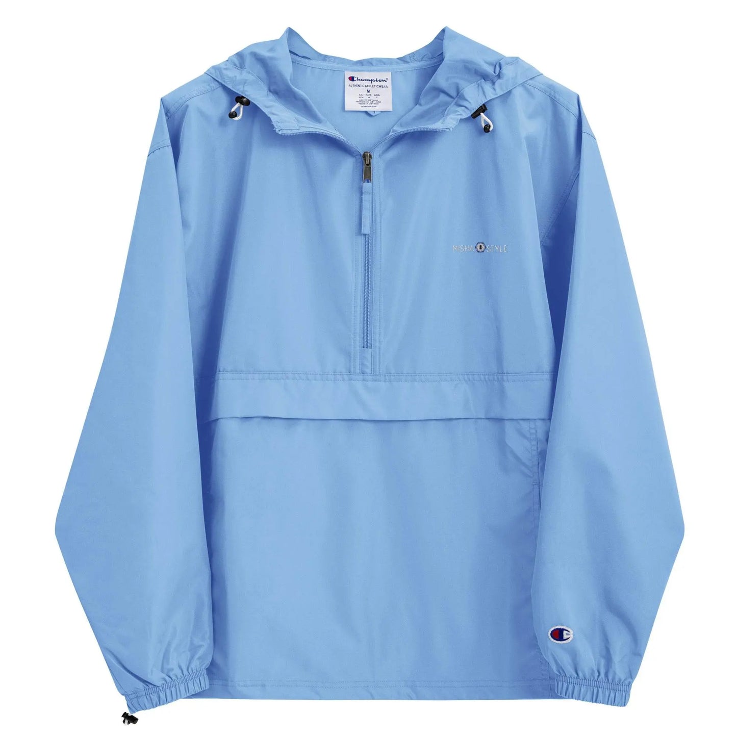 Embroidered Champion Packable Jacket - Light Blue - IVORYNN
