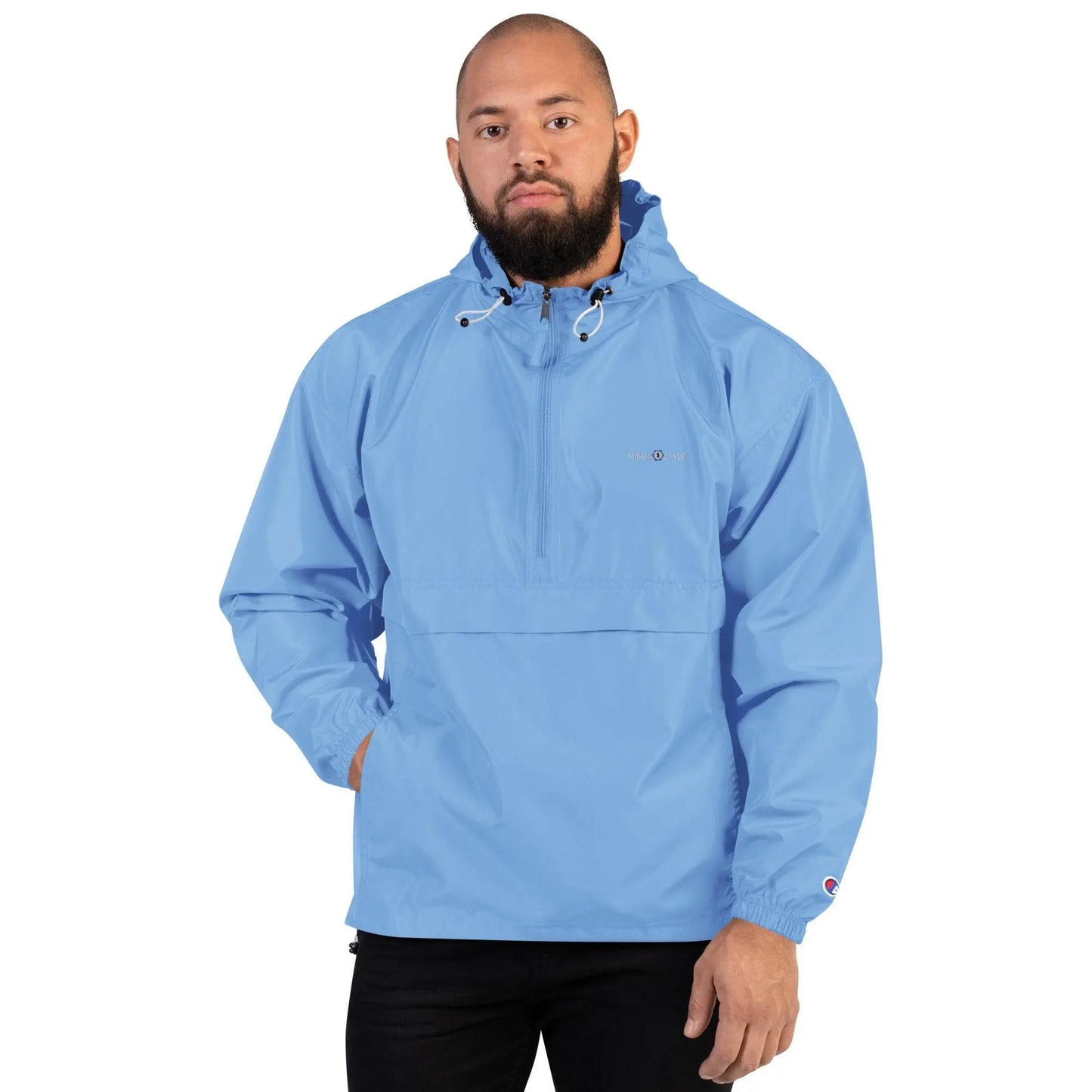 Embroidered Champion Packable Jacket - Light Blue - IVORYNN