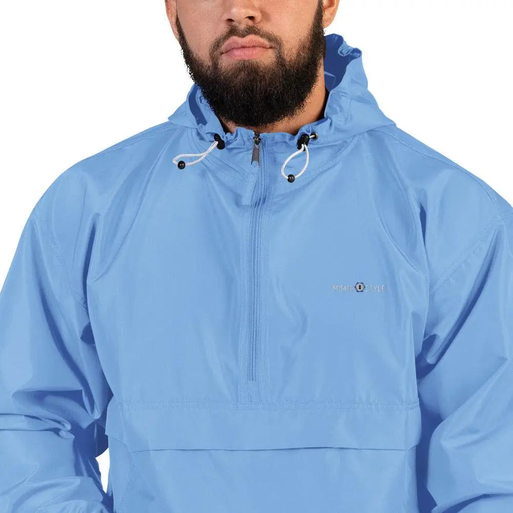 Embroidered Champion Packable Jacket - Light Blue - IVORYNN