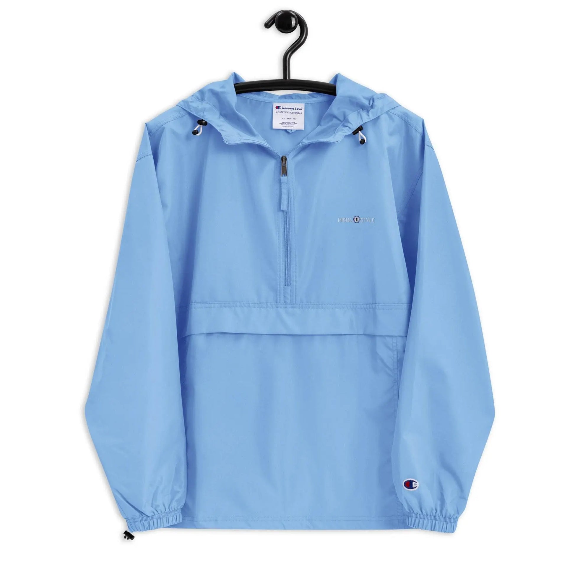 Embroidered Champion Packable Jacket - Light Blue - IVORYNN