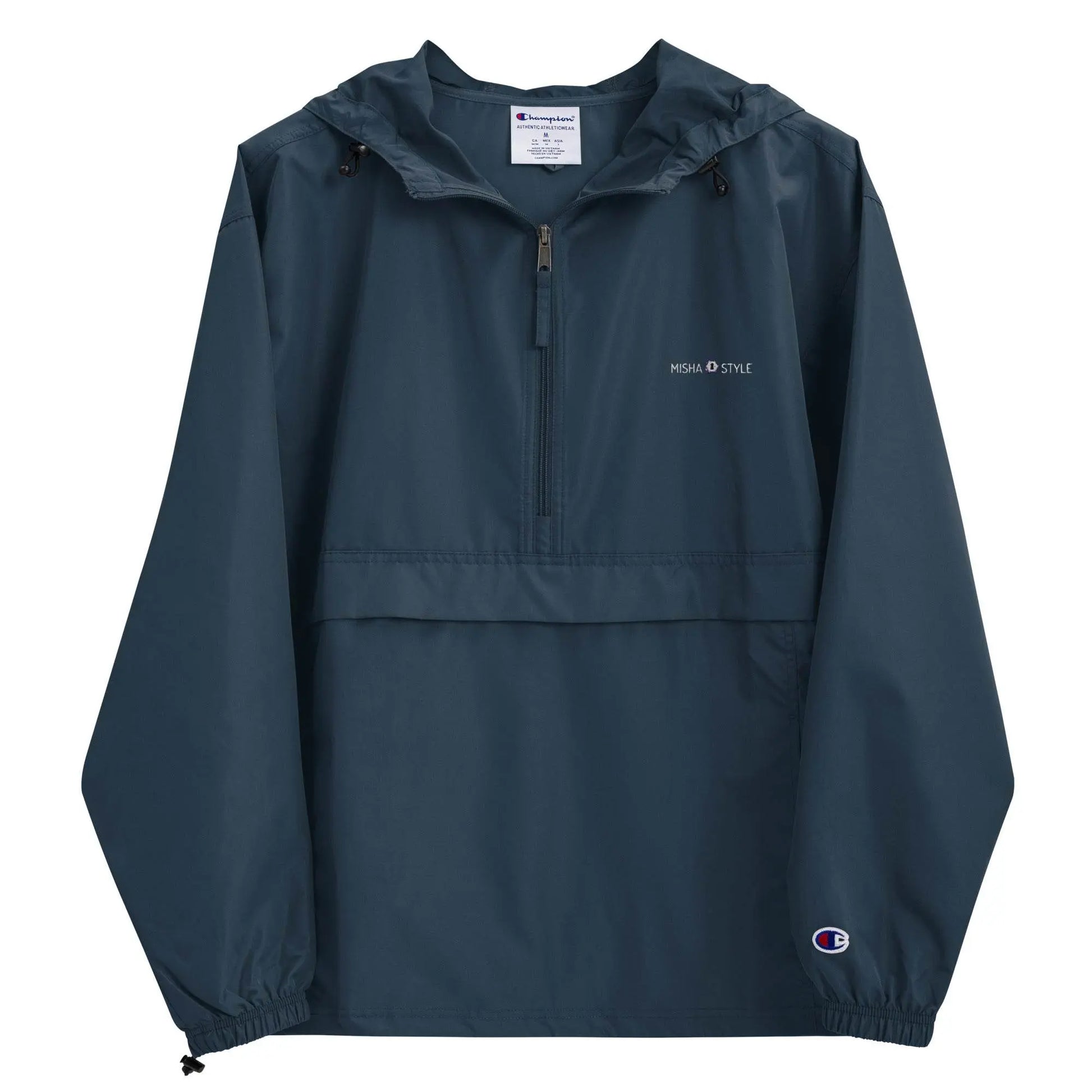 Embroidered Champion Packable Jacket - Navy - IVORYNN