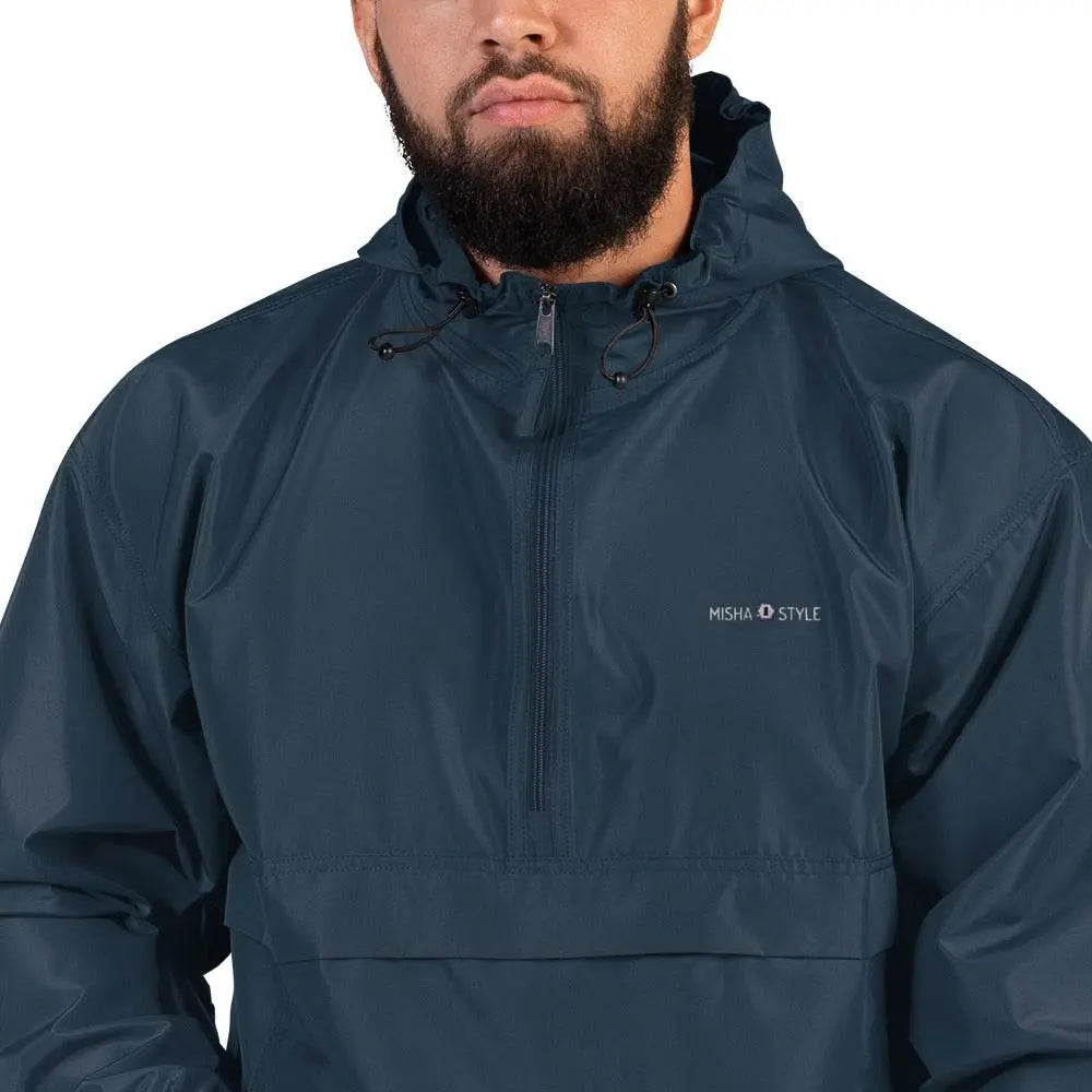 Embroidered Champion Packable Jacket - Navy - IVORYNN