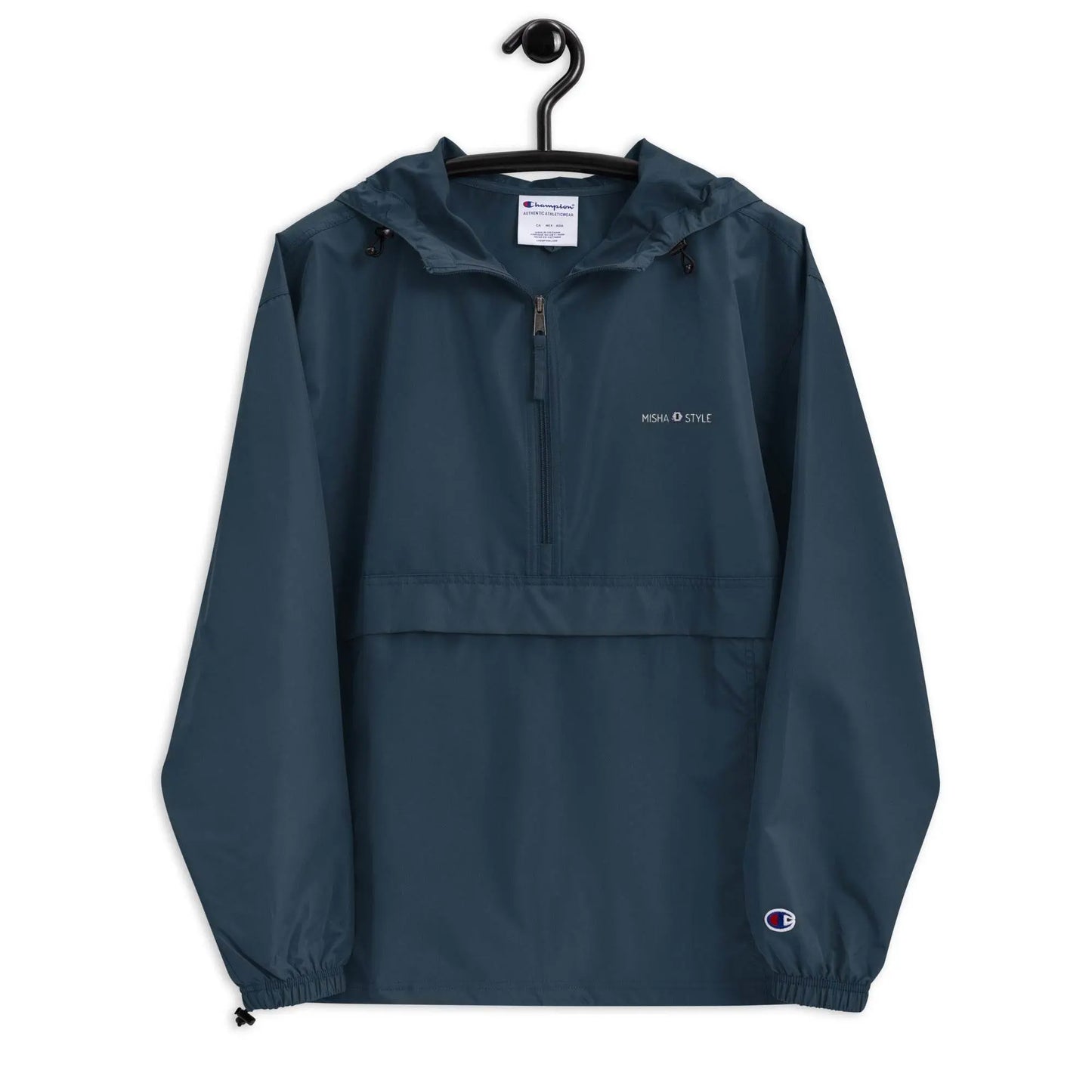 Embroidered Champion Packable Jacket - Navy - IVORYNN