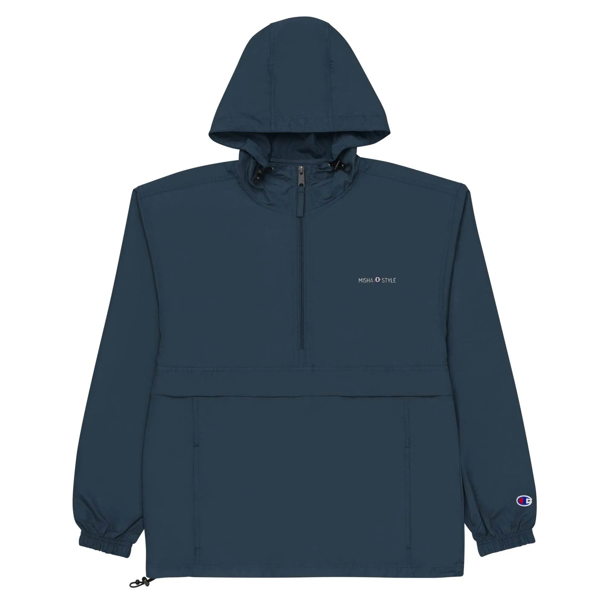 Embroidered Champion Packable Jacket - Navy - IVORYNN