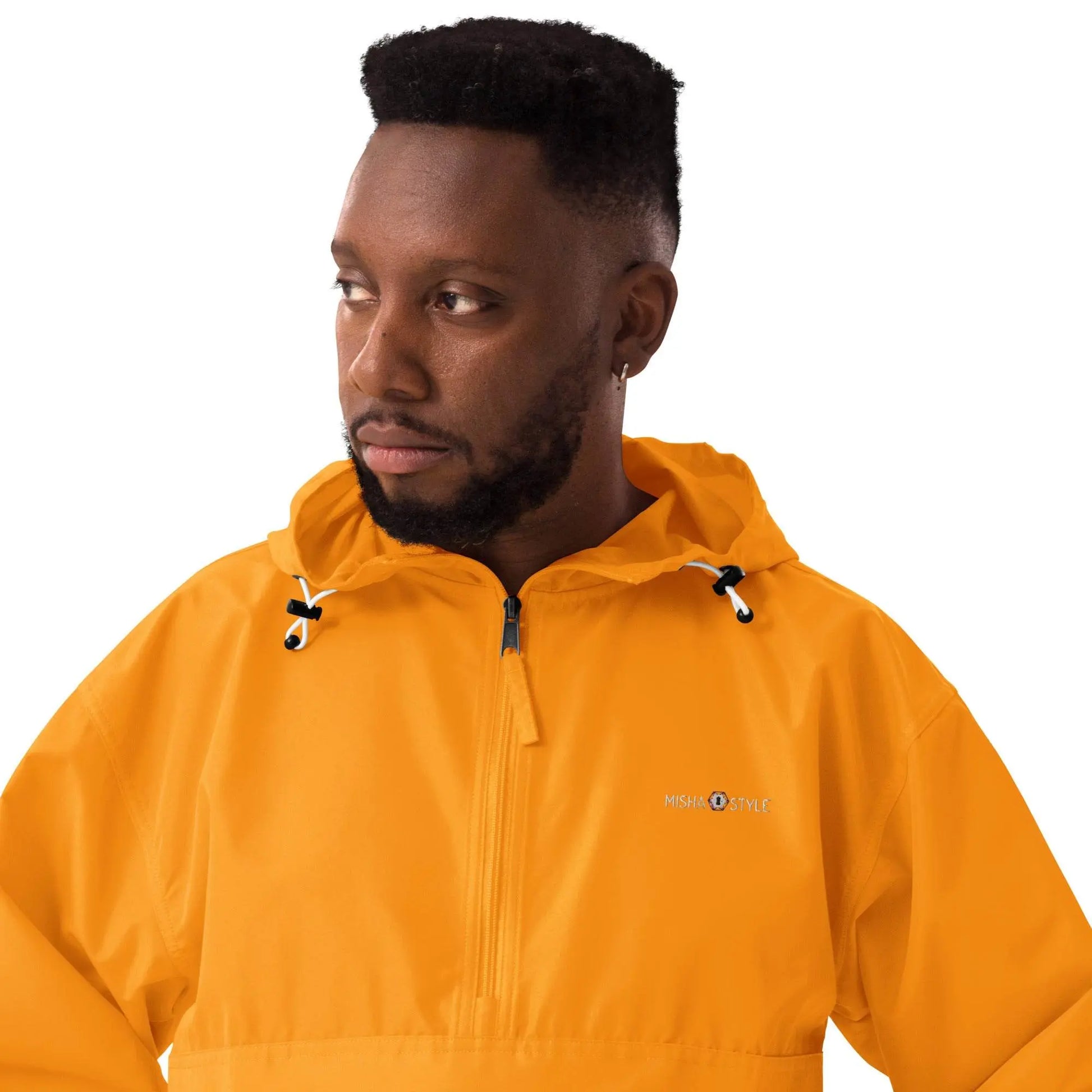 Embroidered Champion Packable Jacket - Orange - IVORYNN
