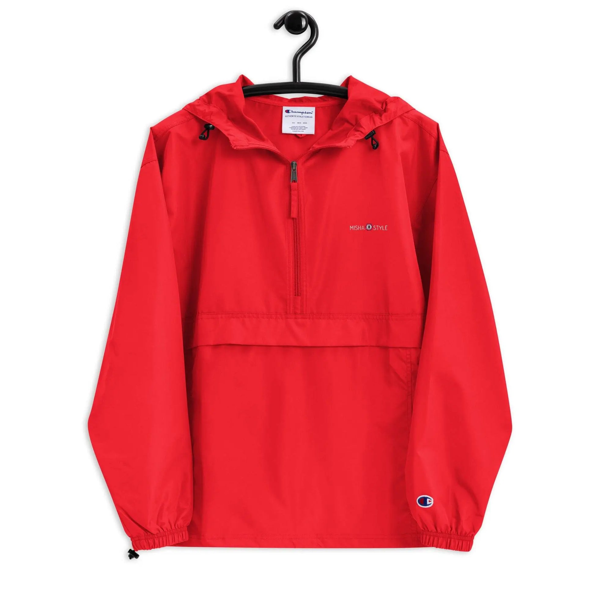 Embroidered Champion Packable Jacket - Red - IVORYNN