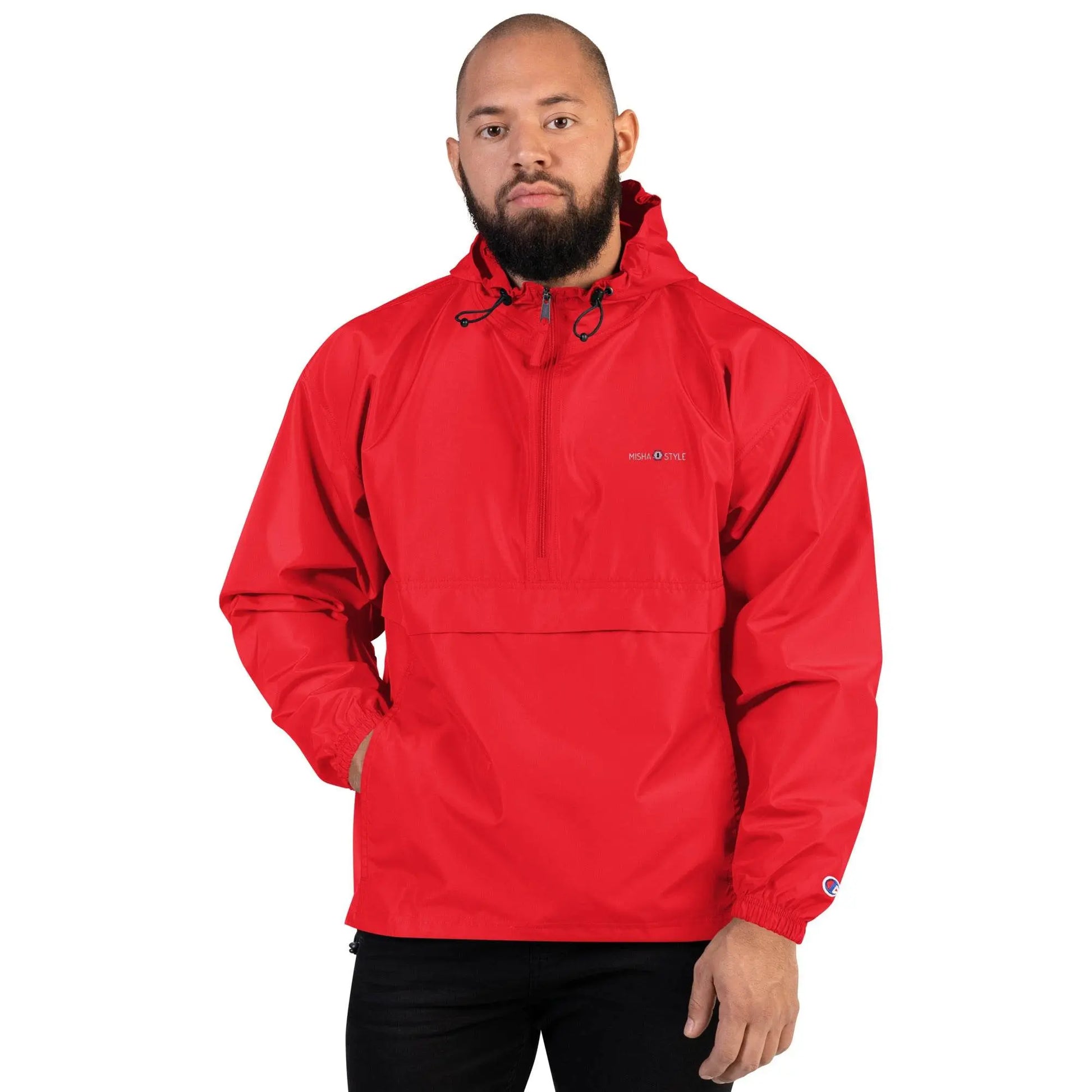 Embroidered Champion Packable Jacket - Red - IVORYNN