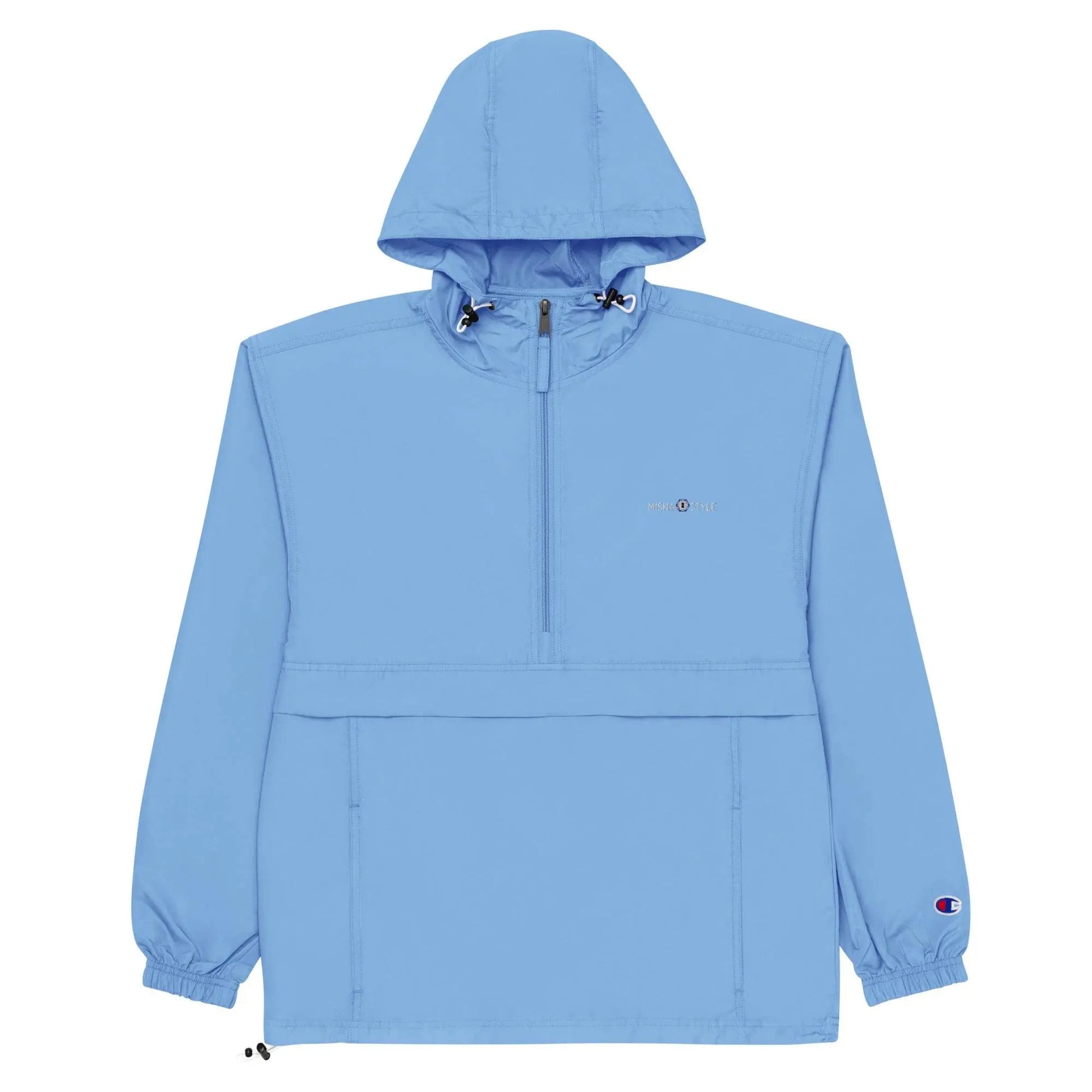 Embroidered Champion Packable Women Jacket - Light Blue - IVORYNN