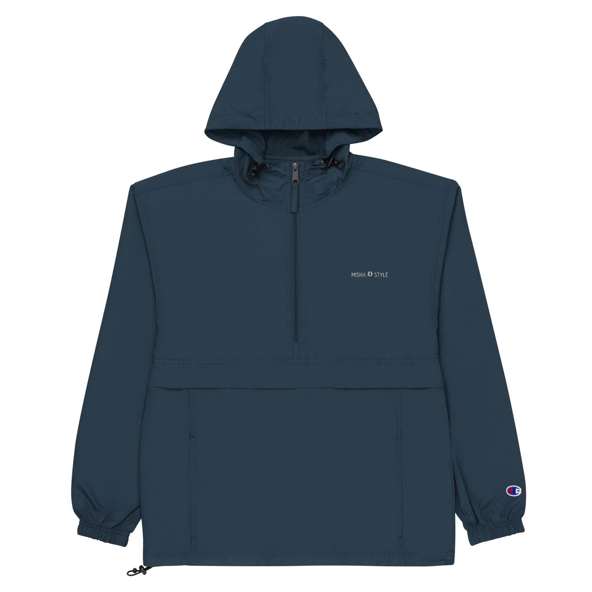 Embroidered Champion Packable Women Jacket - Navy - IVORYNN