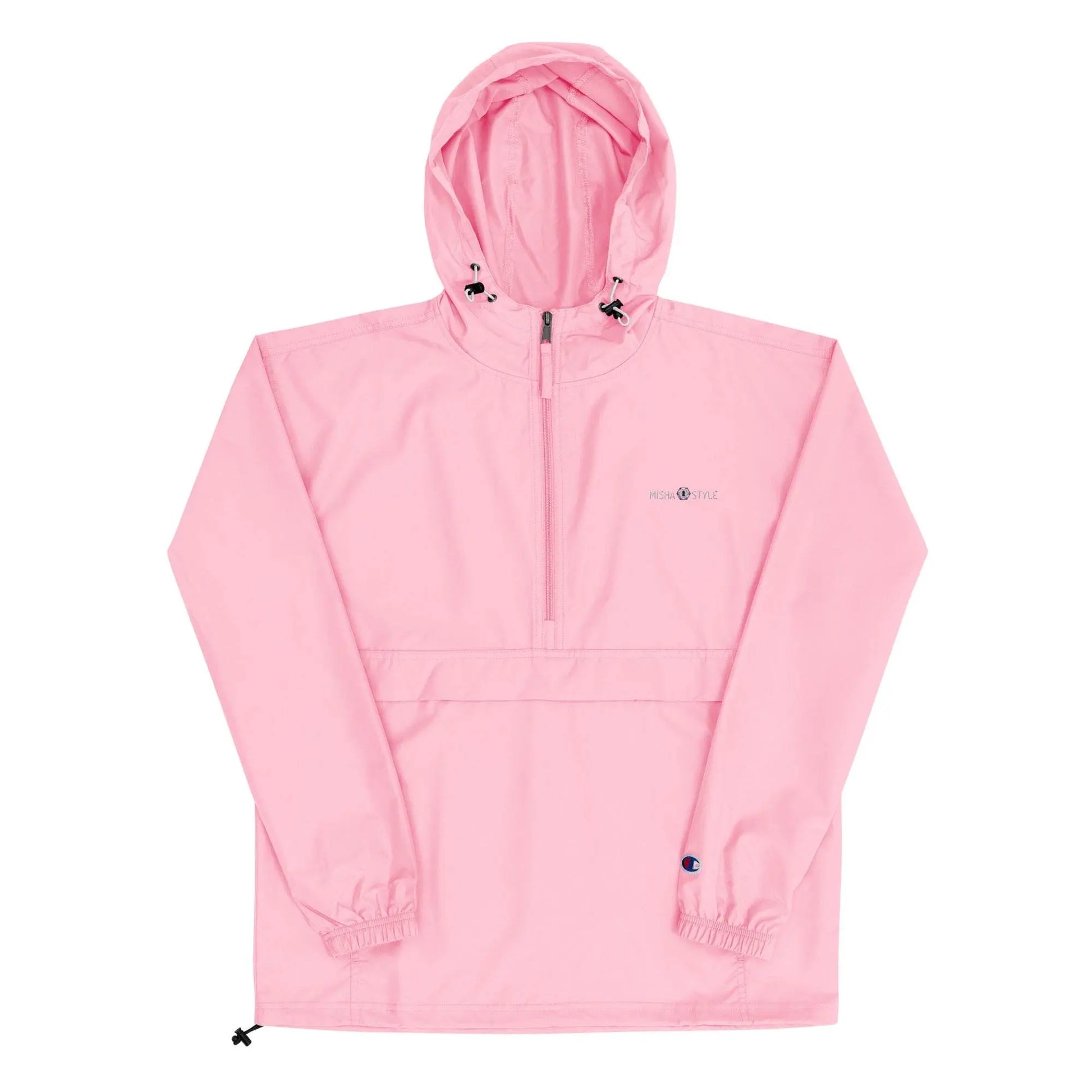 Embroidered Champion Packable Women Jacket - Pink - IVORYNN