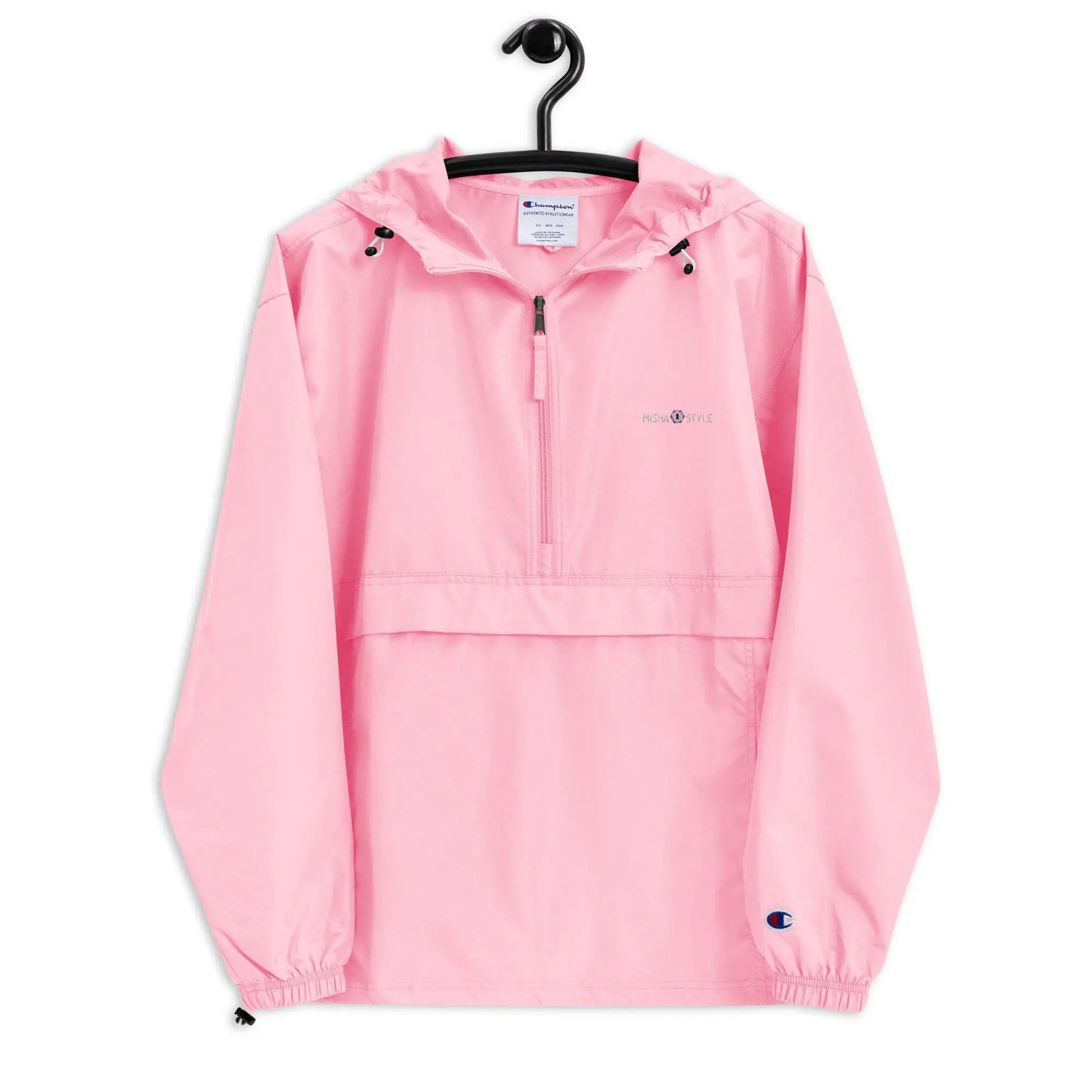 Embroidered Champion Packable Women Jacket - Pink - IVORYNN