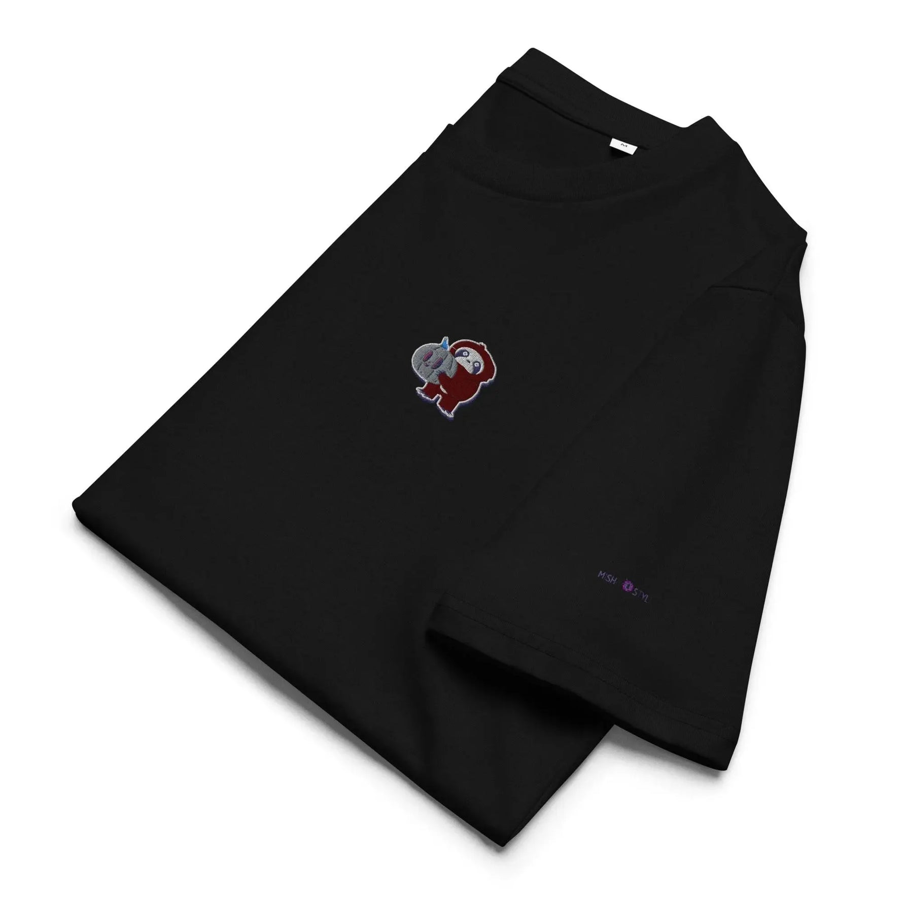 Black organic cotton t-shirt with embroidered little monkey graphic, IVORYNN kids apparel