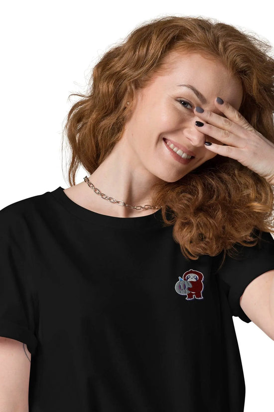 Embroidered Little Monkey organic cotton t-shirt - IVORYNN