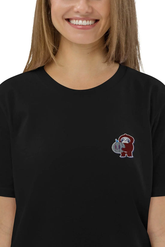 Embroidered Little Monkey organic cotton t-shirt - IVORYNN