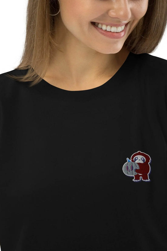 Embroidered Little Monkey organic cotton t-shirt - IVORYNN