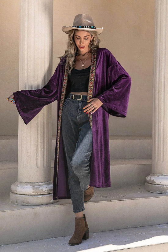 Embroidered Open Front Long Sleeve Cardigan Abaya - IVORYNN