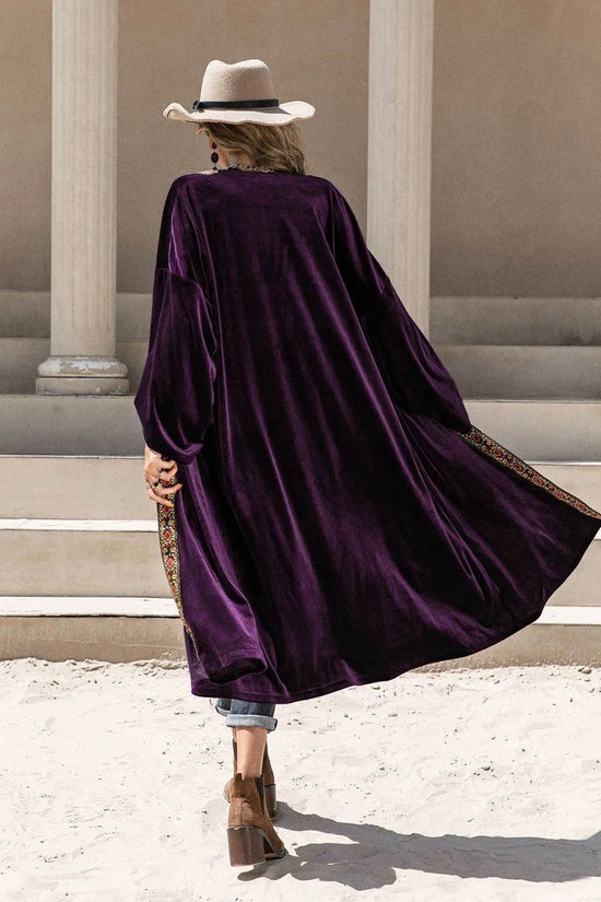 Embroidered Open Front Long Sleeve Cardigan Abaya - IVORYNN