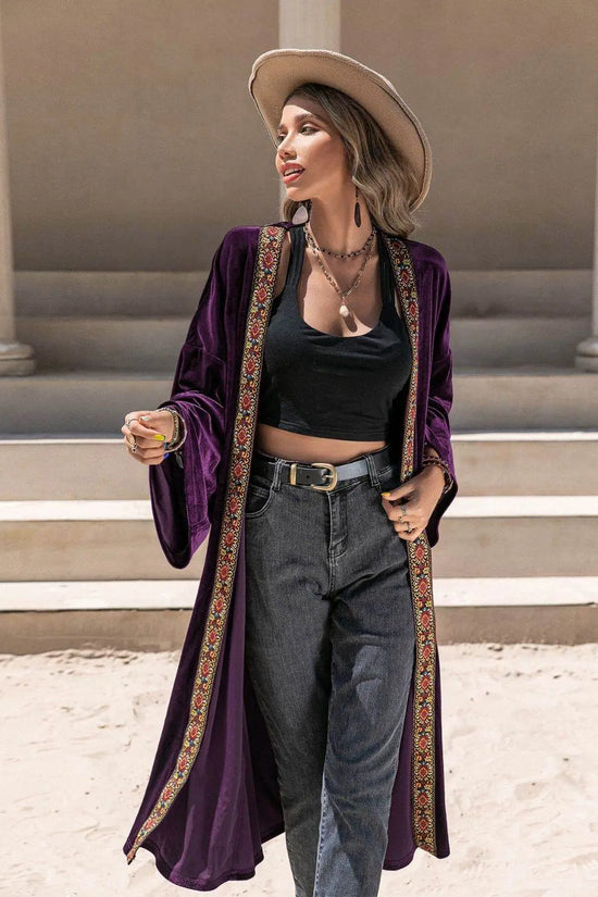 Embroidered Open Front Long Sleeve Cardigan Abaya - IVORYNN