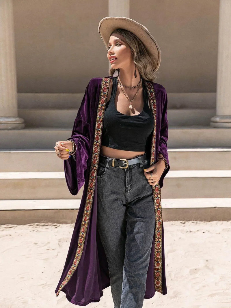 Embroidered Open Front Long Sleeve Cardigan Abaya - IVORYNN