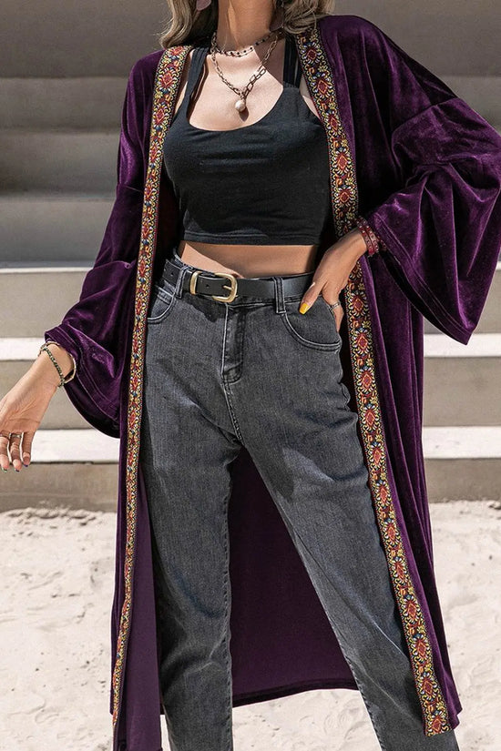 Embroidered Open Front Long Sleeve Cardigan Abaya - IVORYNN