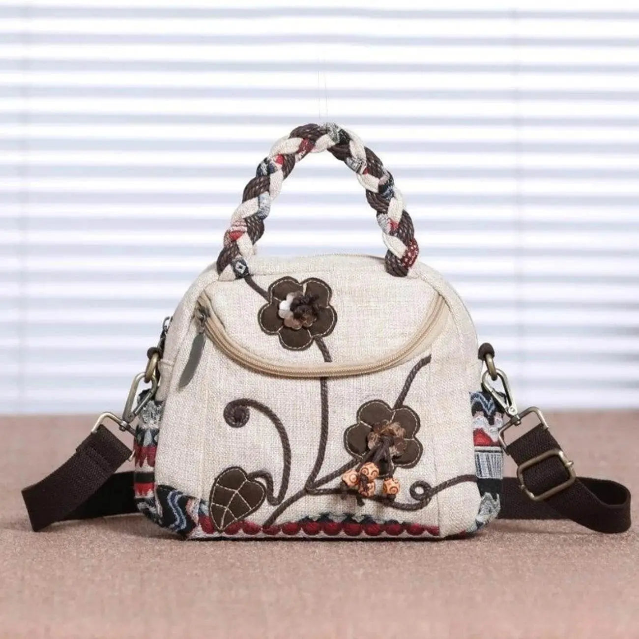 Embroidered Versatile Cloth Crossbody Bag - IVORYNN