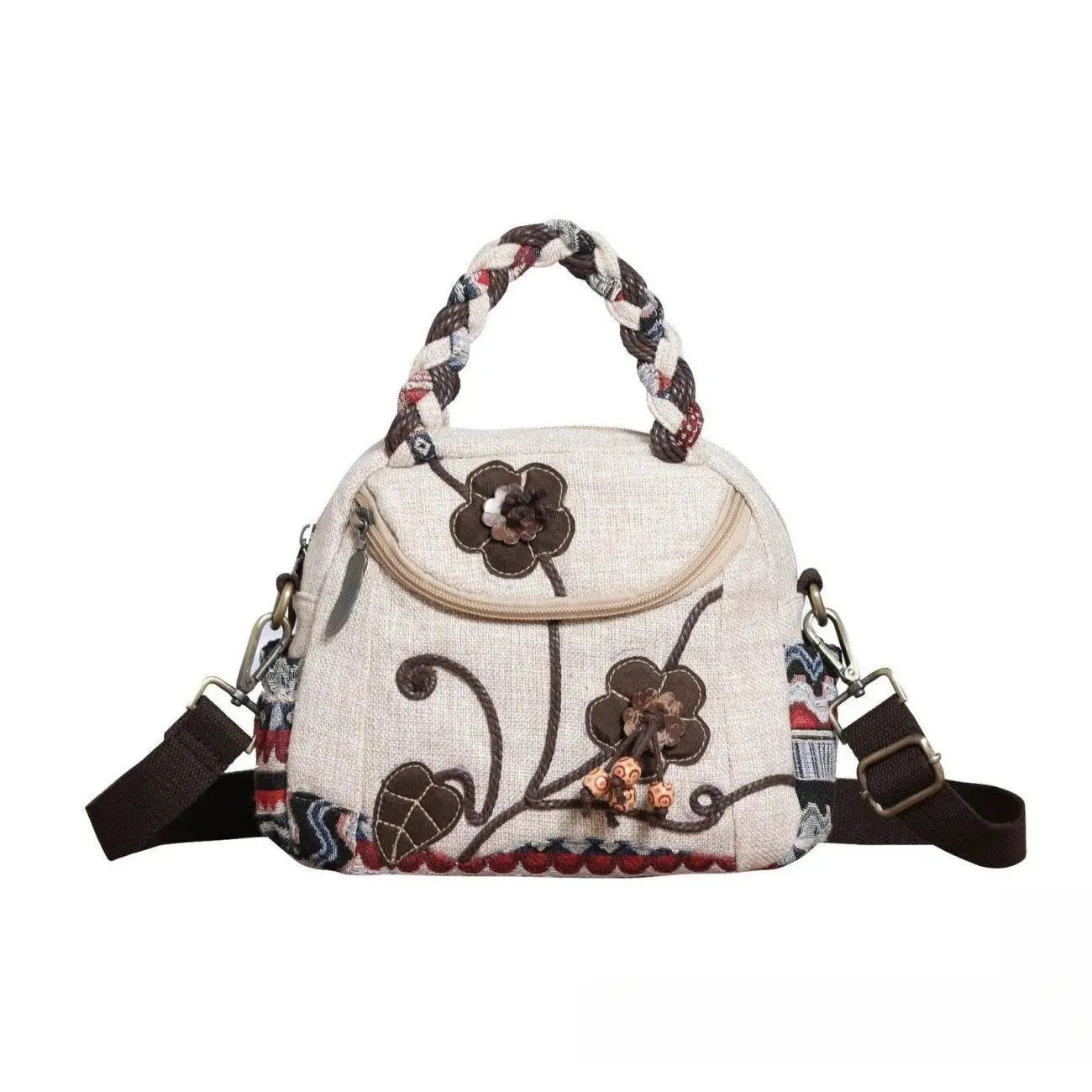 Embroidered Versatile Cloth Crossbody Bag - IVORYNN