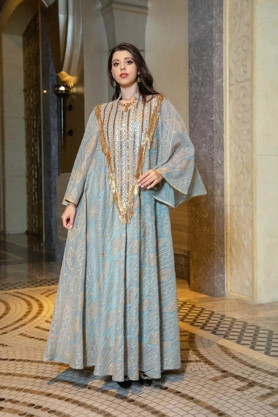 Embroidery Mesh Flare Sleeve Luxury Jalabya - IVORYNN