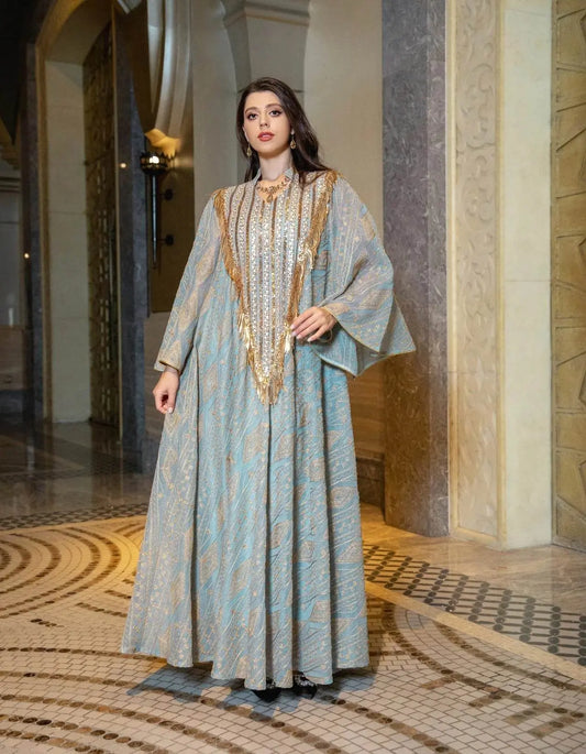 Embroidery Mesh Flare Sleeve Luxury Jalabya
