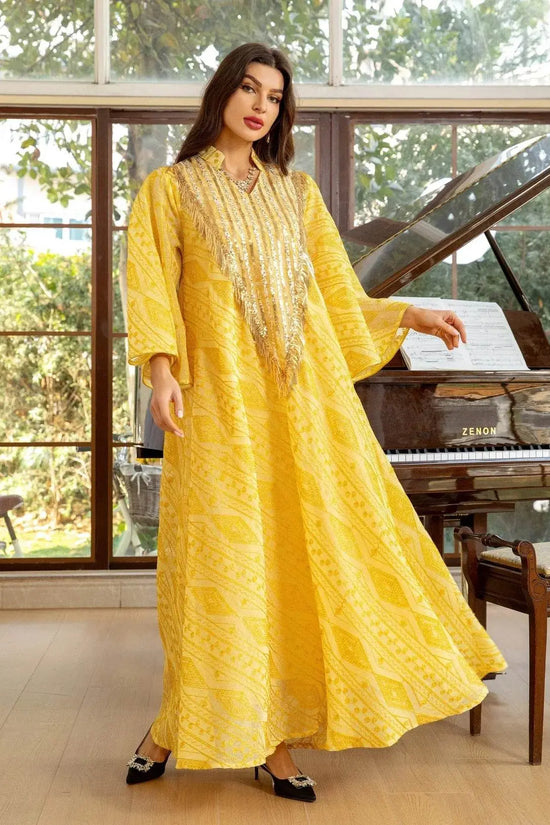 Embroidery Mesh Flare Sleeve Luxury Jalabya - IVORYNN