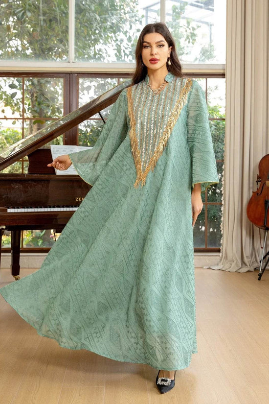 Embroidery Mesh Flare Sleeve Luxury Jalabya - IVORYNN