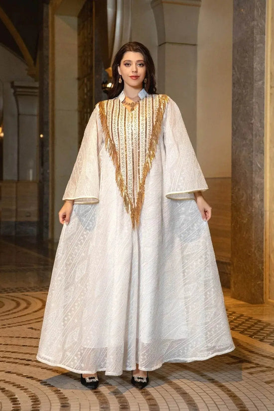 Embroidery Mesh Flare Sleeve Luxury Jalabya - IVORYNN