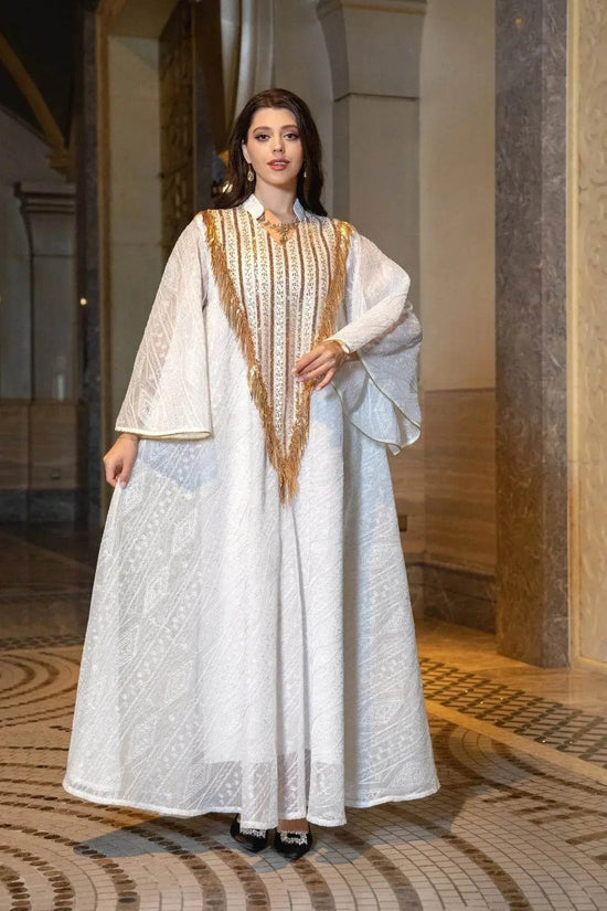 Embroidery Mesh Flare Sleeve Luxury Jalabya - IVORYNN