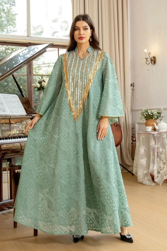 Embroidery Mesh Flare Sleeve Luxury Jalabya - IVORYNN