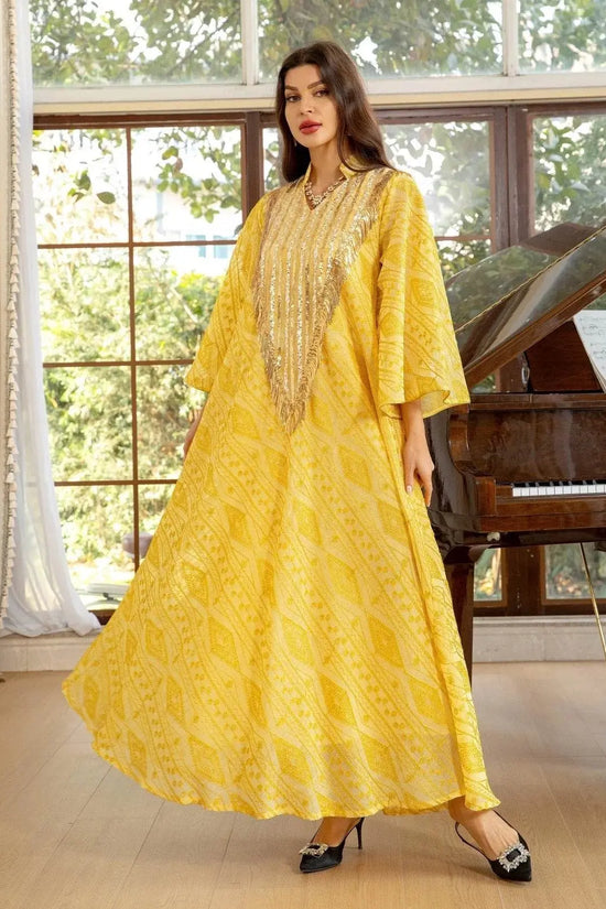 Embroidery Mesh Flare Sleeve Luxury Jalabya - IVORYNN