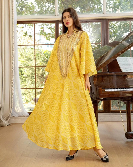 Embroidery Mesh Flare Sleeve Luxury Jalabya