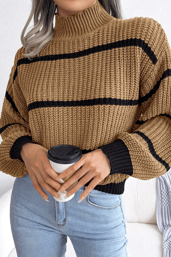 European Style Striped Lantern Sleeve  Knitted Pullover - IVORYNN