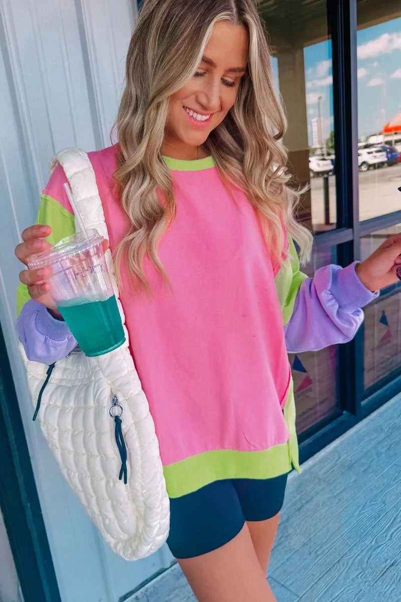 Exposed Seam Color Block Long Sleeve Sweatshirt - IVORYNN