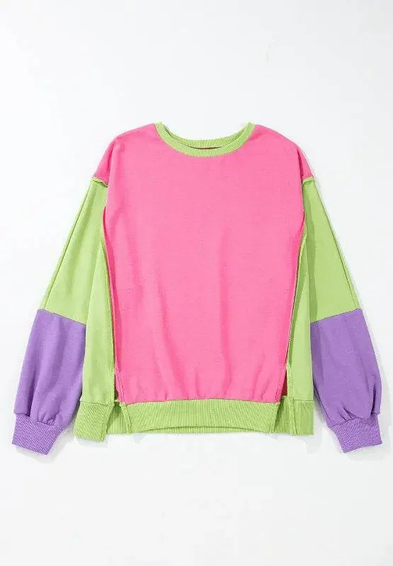 Exposed Seam Color Block Long Sleeve Sweatshirt - IVORYNN