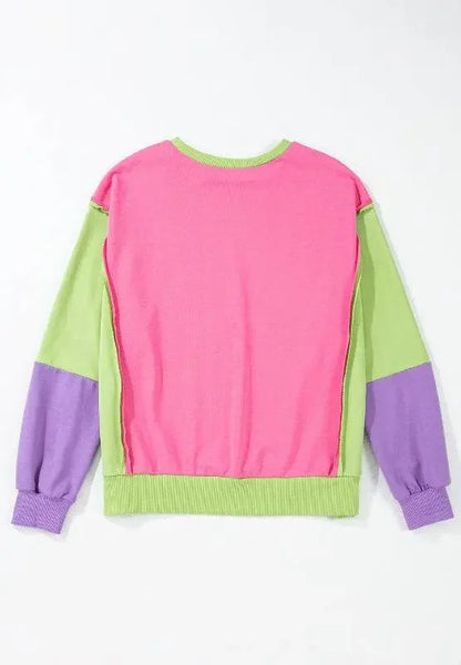 Exposed Seam Color Block Long Sleeve Sweatshirt - IVORYNN