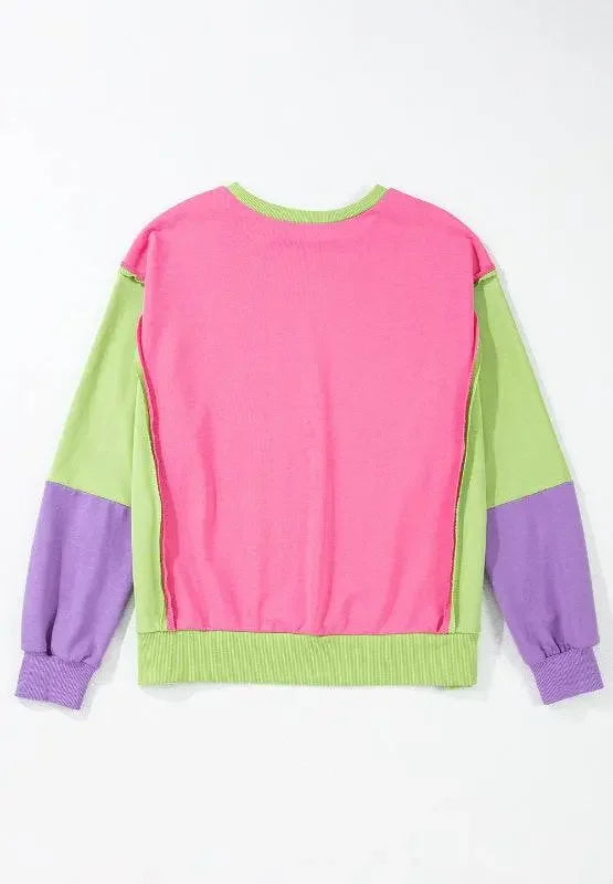 Exposed Seam Color Block Long Sleeve Sweatshirt - IVORYNN