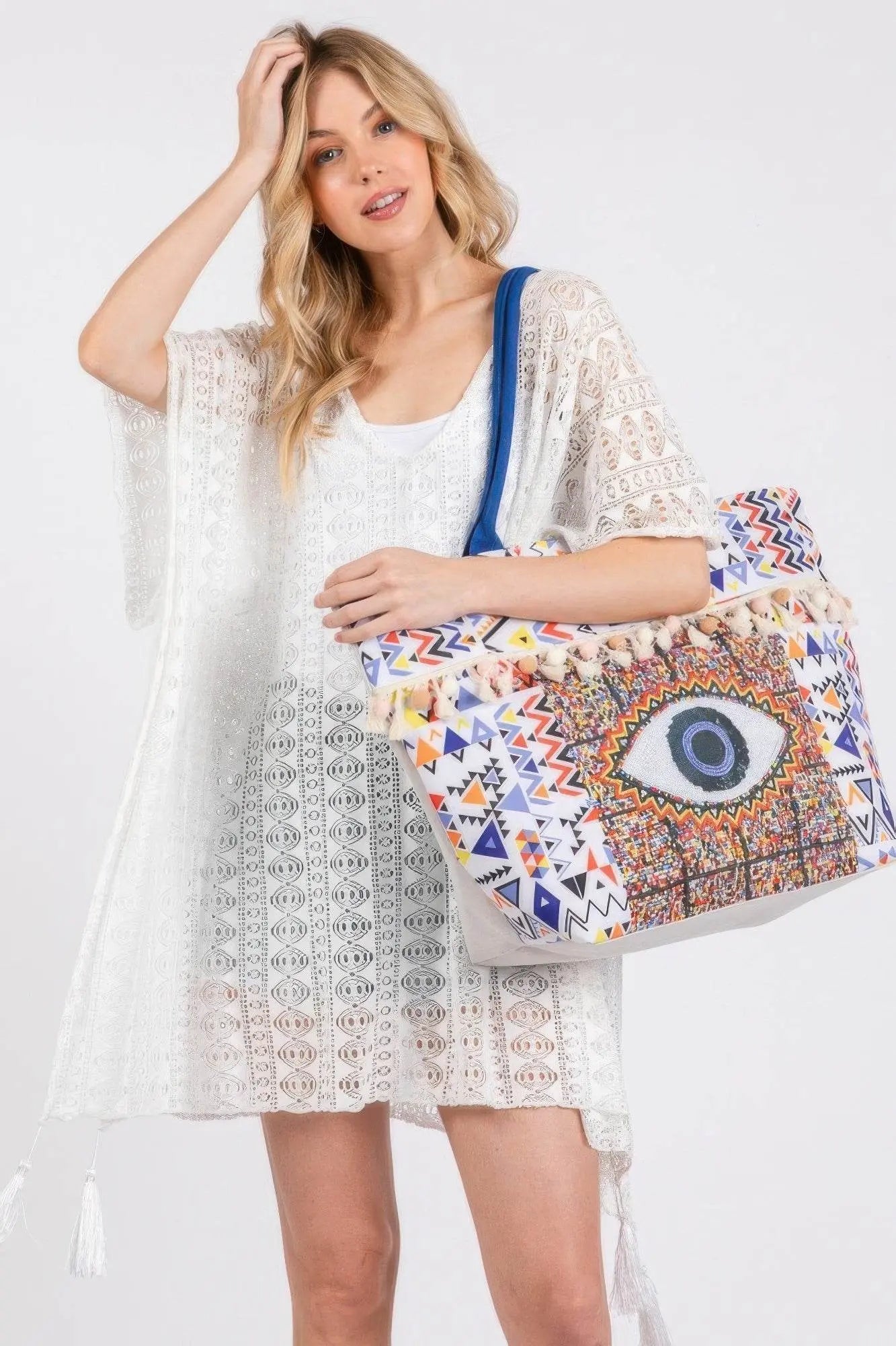 Eye Boho Pom Pom Fringe Beach Bags - IVORYNN